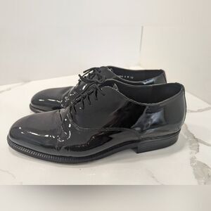 Stanley Blacker Men's Couture Black patent Leather Hand Italy Oxfords Shoes 12